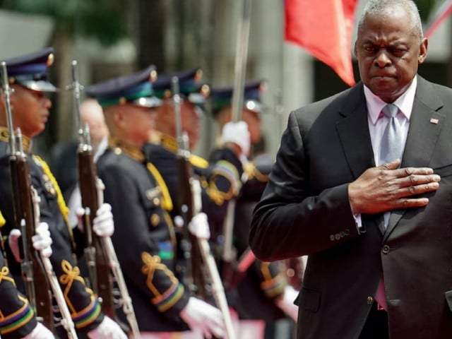 u s secretary of defense lloyd austin inspects honor guards during his arrival at camp aguinaldo in quezon city metro manila philippines july 30 2024 photo reuters